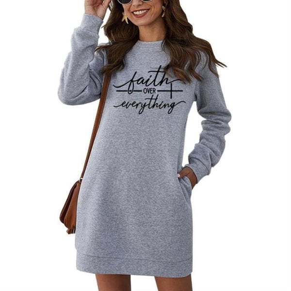 Women&#39;s Dress Bible Christian Clothing Faith Over Everything Sweatshirt Jumper Quote Jesus Vintage Fashion Graphic Hoodies