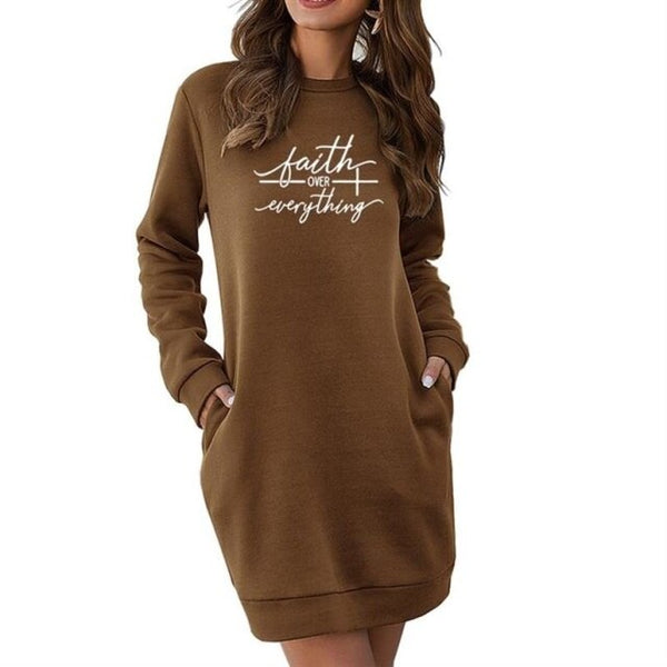 Women&#39;s Dress Bible Christian Clothing Faith Over Everything Sweatshirt Jumper Quote Jesus Vintage Fashion Graphic Hoodies