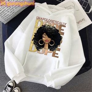 Watercolor Birthday Queen Black Girl Magic Print Pink Hoodies Women/Girls Fashion Melanin Crown Tracksuit Femme Streetwear Tops