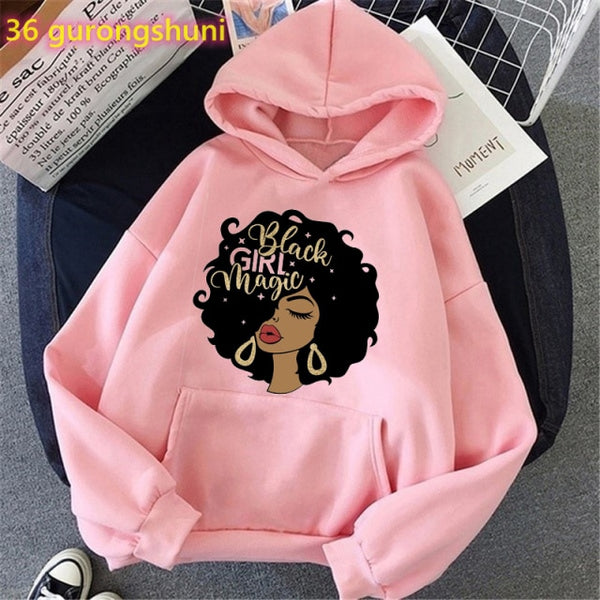 Watercolor Birthday Queen Black Girl Magic Print Pink Hoodies Women/Girls Fashion Melanin Crown Tracksuit Femme Streetwear Tops