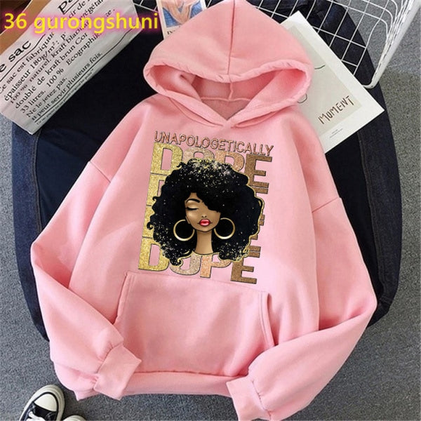 Watercolor Birthday Queen Black Girl Magic Print Pink Hoodies Women/Girls Fashion Melanin Crown Tracksuit Femme Streetwear Tops