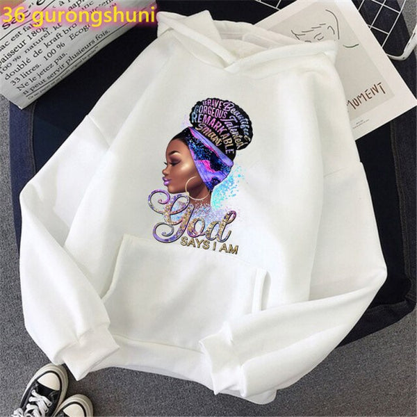 Watercolor Birthday Queen Black Girl Magic Print Pink Hoodies Women/Girls Fashion Melanin Crown Tracksuit Femme Streetwear Tops