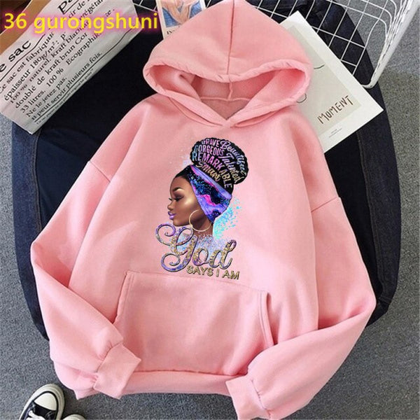 Watercolor Birthday Queen Black Girl Magic Print Pink Hoodies Women/Girls Fashion Melanin Crown Tracksuit Femme Streetwear Tops