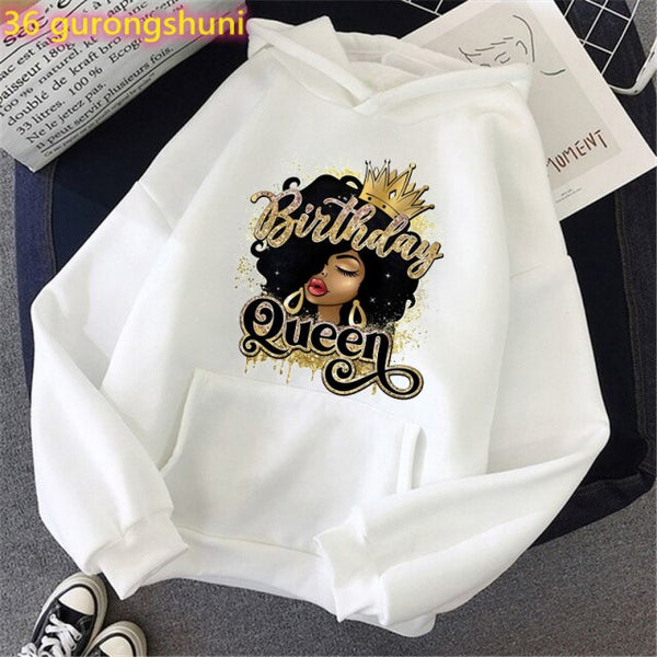 Watercolor Birthday Queen Black Girl Magic Print Pink Hoodies Women/Girls Fashion Melanin Crown Tracksuit Femme Streetwear Tops