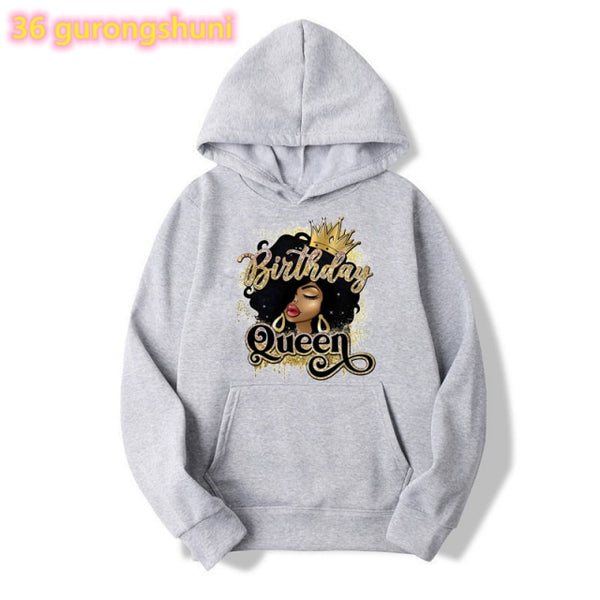 Watercolor Birthday Queen Black Girl Magic Print Pink Hoodies Women/Girls Fashion Melanin Crown Tracksuit Femme Streetwear Tops