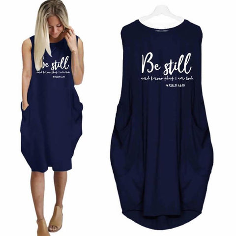 Women Dress Be Still And Know That I Am God Faith Jesus Sleeveless Letters Print Dresses Oversized 5XL Dropshipping