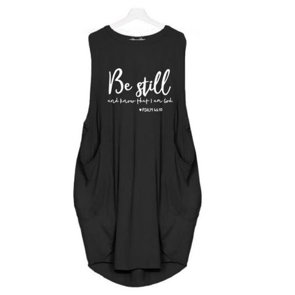 Women Dress Be Still And Know That I Am God Faith Jesus Sleeveless Letters Print Dresses Oversized 5XL Dropshipping