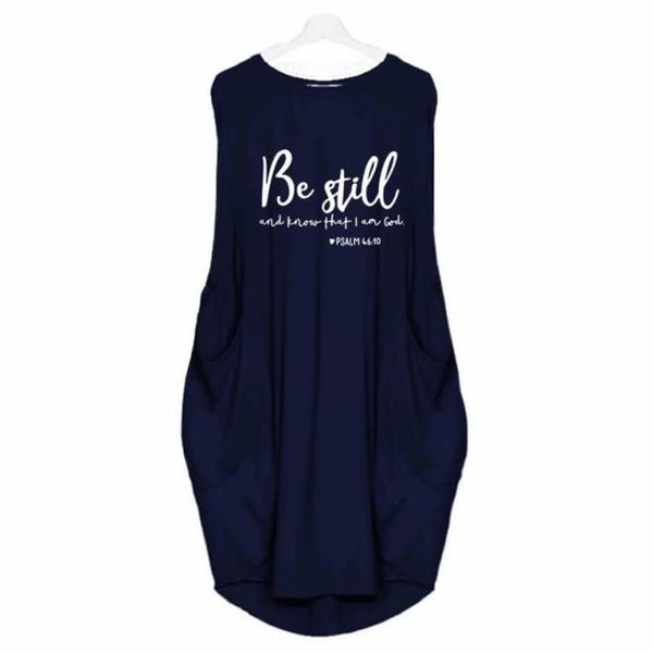 Women Dress Be Still And Know That I Am God Faith Jesus Sleeveless Letters Print Dresses Oversized 5XL Dropshipping