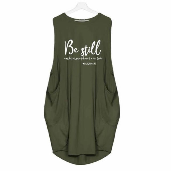 Women Dress Be Still And Know That I Am God Faith Jesus Sleeveless Letters Print Dresses Oversized 5XL Dropshipping