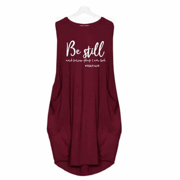 Women Dress Be Still And Know That I Am God Faith Jesus Sleeveless Letters Print Dresses Oversized 5XL Dropshipping