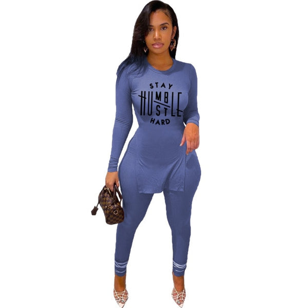 New Tracksuit For Women Faith Letter Ribbed Knit Two Piece Set Casual 2 Pcs Outfits Long Sleeve Tshirts Pants Suit Matching Set