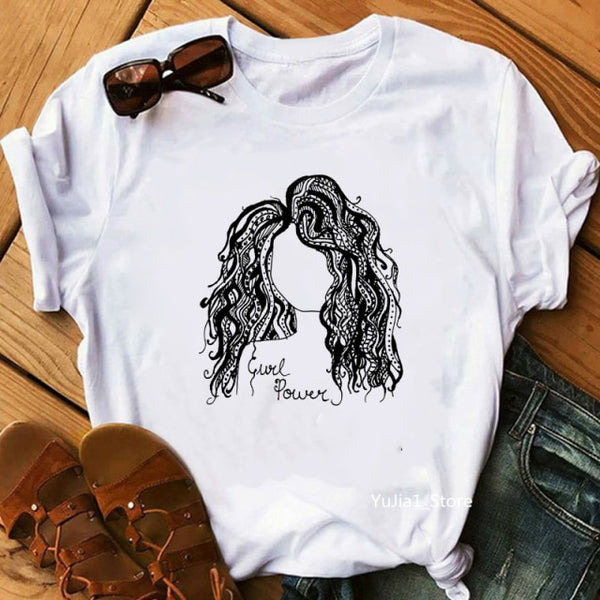 Flower curly puff hair african black girl print tee shirt femme magic melanin poppin shirt black live matter t shirt women tops