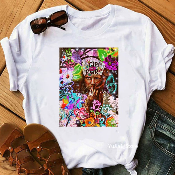 Flower curly puff hair african black girl print tee shirt femme magic melanin poppin shirt black live matter t shirt women tops