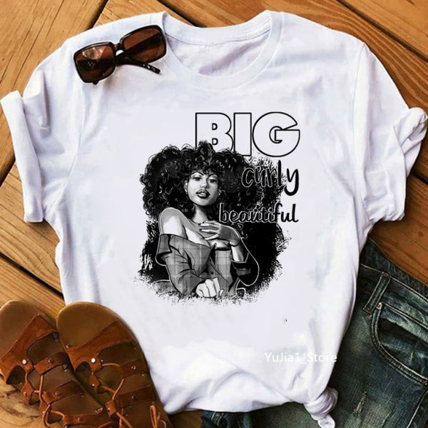 Flower curly puff hair african black girl print tee shirt femme magic melanin poppin shirt black live matter t shirt women tops