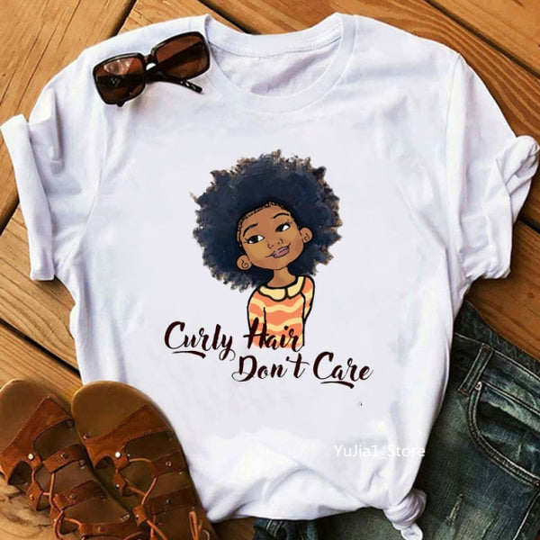 Flower curly puff hair african black girl print tee shirt femme magic melanin poppin shirt black live matter t shirt women tops