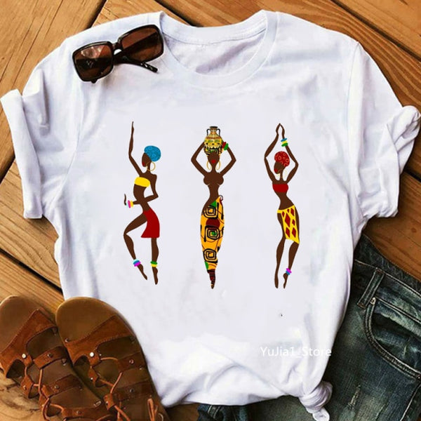 Flower curly puff hair african black girl print tee shirt femme magic melanin poppin shirt black live matter t shirt women tops