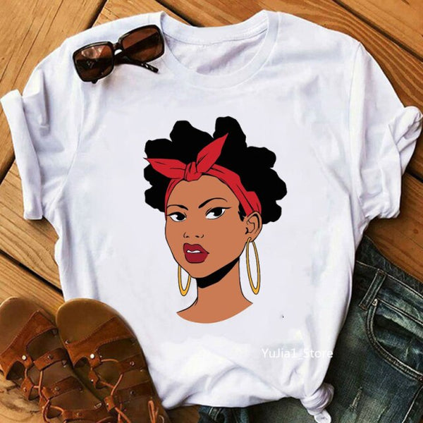 Flower curly puff hair african black girl print tee shirt femme magic melanin poppin shirt black live matter t shirt women tops