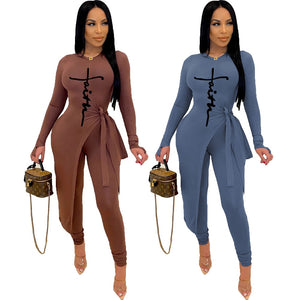 Faith Print Women Knitted Skinny Set Ladies Long Sleeve Sweater Legging Pants Suits Autumn Winter Bodycon Tracksuits Fitness Set