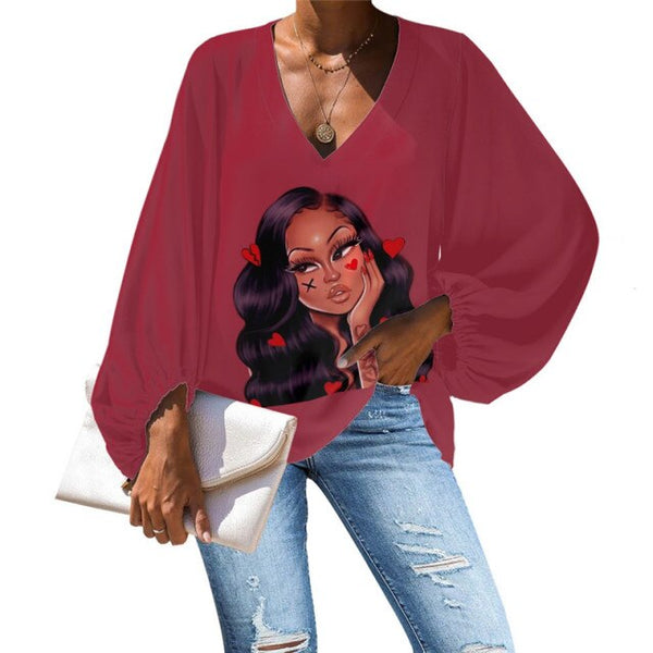 Large Size Blouse Black Magic Girls Chiffon Shirt Afro Lady Melanin Poppin Art Print Long Sleeve Shirt Tops Female Clothing