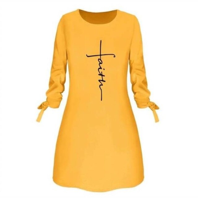 Faith 2022 Nieuwe Women Dress Fashion Geloof Hoop Liefde Letters Print Vrouwen Onregelmatige Jurk Plus Size