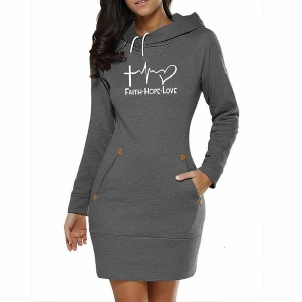 Hoodies For Women Long Dress Faith Hope Love Letters Print Tops Hoodies dresses Women Femmes Sweatshirts Print Loose