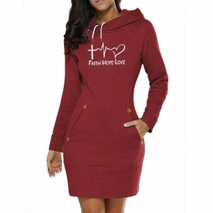 Hoodies For Women Long Dress Faith Hope Love Letters Print Tops Hoodies dresses Women Femmes Sweatshirts Print Loose