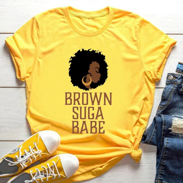 Cartoon T-shirt Kawaii Melanin T Shirt Women Funny Black African Curly Hair Girl Graphic Tees Aesthetic Tshirt Female