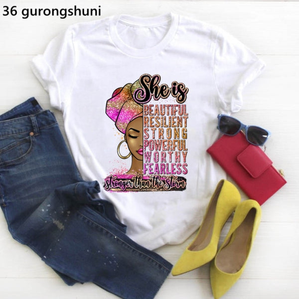 God says you are black girl is beutiful magic t shirt women fashion graphic t shirts black lives matter Juneteenth tshirt tops