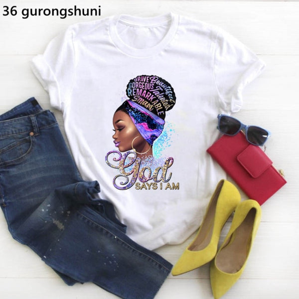 God says you are black girl is beutiful magic t shirt women fashion graphic t shirts black lives matter Juneteenth tshirt tops