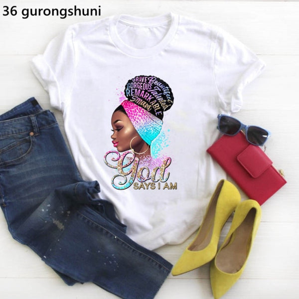 God says you are black girl is beutiful magic t shirt women fashion graphic t shirts black lives matter Juneteenth tshirt tops