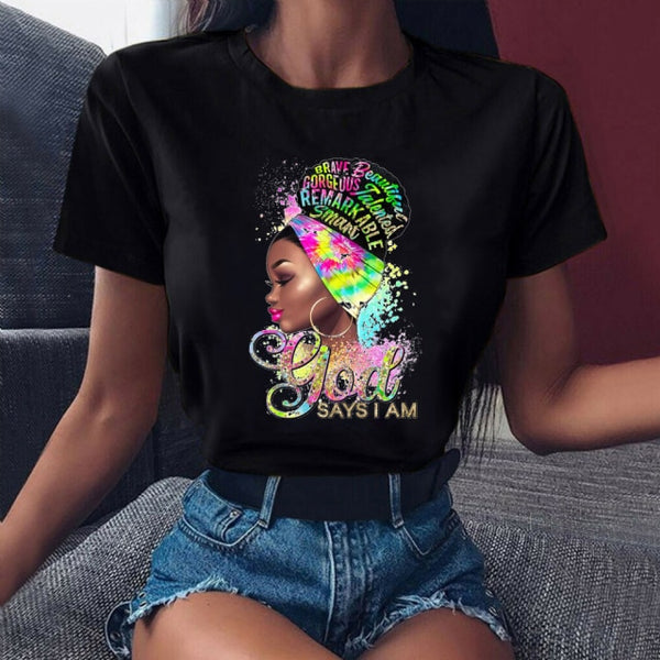 God says you are black girl is beutiful magic t shirt women fashion graphic t shirts black lives matter Juneteenth tshirt tops