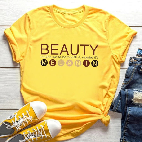 FIXSYS Kawaii Melanin T Shirt Women Funny Black African Curly Hair Girl Graphic Tees Cartoon T-shirt Aesthetic Tshirt