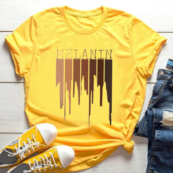 FIXSYS Kawaii Melanin T Shirt Women Funny Black African Curly Hair Girl Graphic Tees Cartoon T-shirt Aesthetic Tshirt