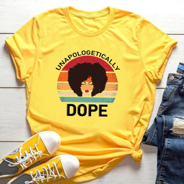 FIXSYS Kawaii Melanin T Shirt Women Funny Black African Curly Hair Girl Graphic Tees Cartoon T-shirt Aesthetic Tshirt
