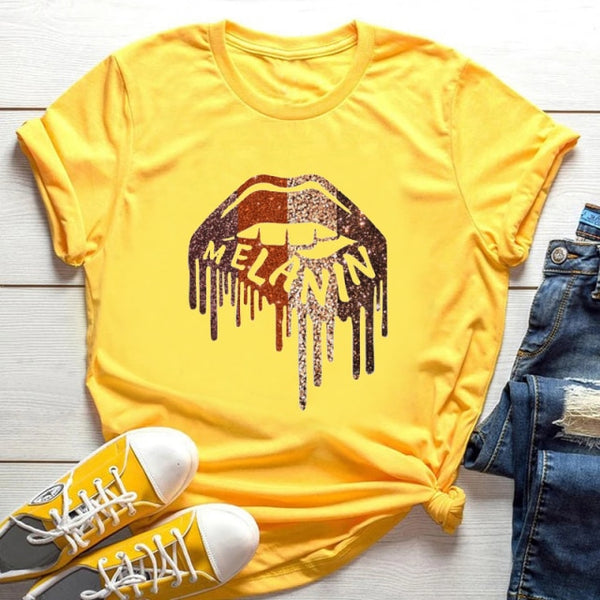 FIXSYS Kawaii Melanin T Shirt Women Funny Black African Curly Hair Girl Graphic Tees Cartoon T-shirt Aesthetic Tshirt