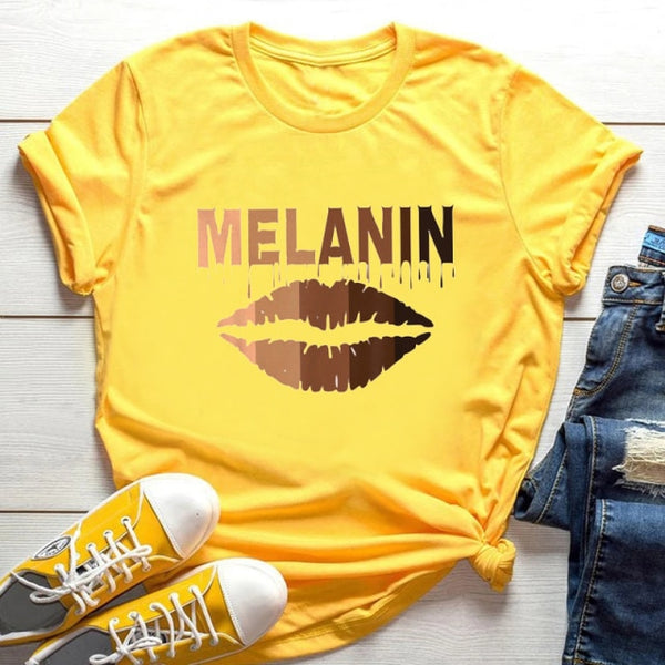 FIXSYS Kawaii Melanin T Shirt Women Funny Black African Curly Hair Girl Graphic Tees Cartoon T-shirt Aesthetic Tshirt