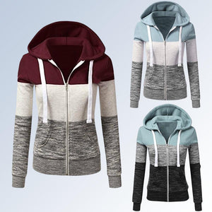 Women&#39;s Colorblock Hooded Sweatshirt Casual Drawstring Slim Fit Long Sleeve Pullover Hoodies Plus Size Hooded Zipper Jacket Tops