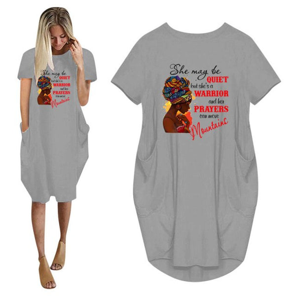 God Says You Are Black Girl is Beautiful Magic Print Women With Pocket Ladies O Neck Top Female T Shirt Dress